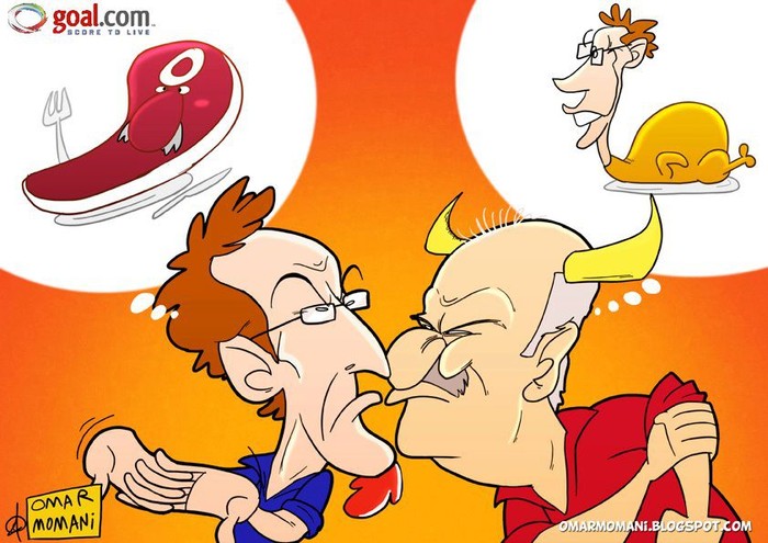 Biếm họa của Goal.com về trận đấu Tây Ban Nha - Pháp